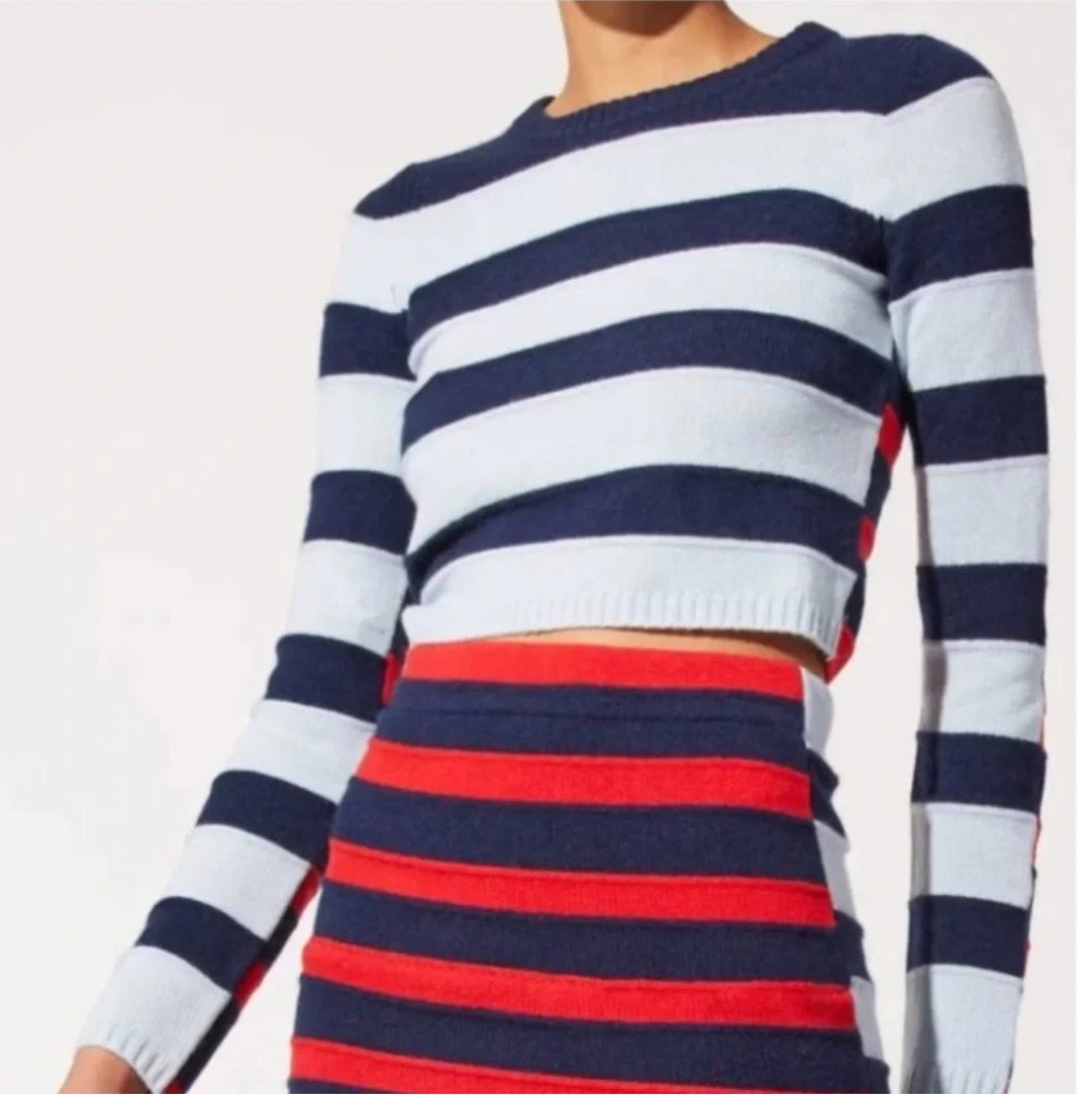 Solid & Striped June Cropped Pullover Sweater In Midnight Multi Wool Cashmere M